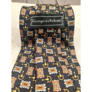 Giampiero Valenti Mens Luxury Tie 100% Silk Made‎ In Italy Smooth Black Pattern